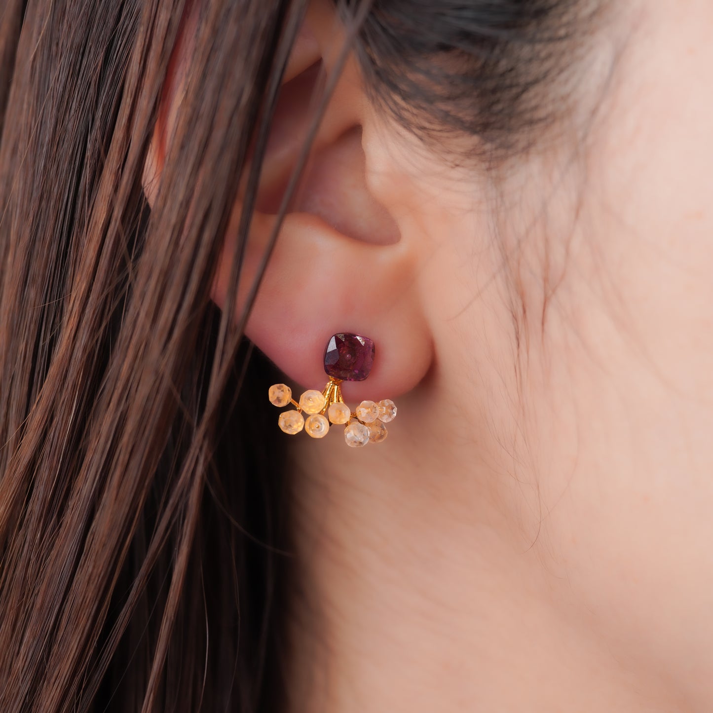 Gemstone Fairy Earrings Collection Pierce < Pink / Violet Spinel >