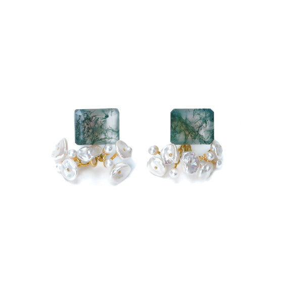 Gemstone Fairy Earrings Collection Pierce < Moss Agate >