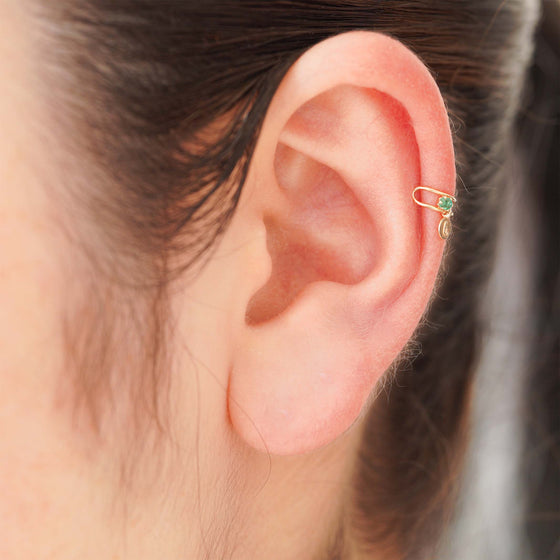 Gold Line Collection  Earcuffs < Emerald >